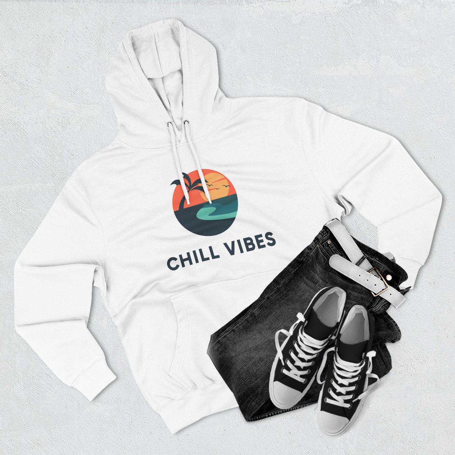 Chill Vibes Fleece Hoodie | Cozy Sweatshirt for Relaxed Days, Perfect Gift for Beach Lovers, Summer Nights, Casual Wear, Travel
