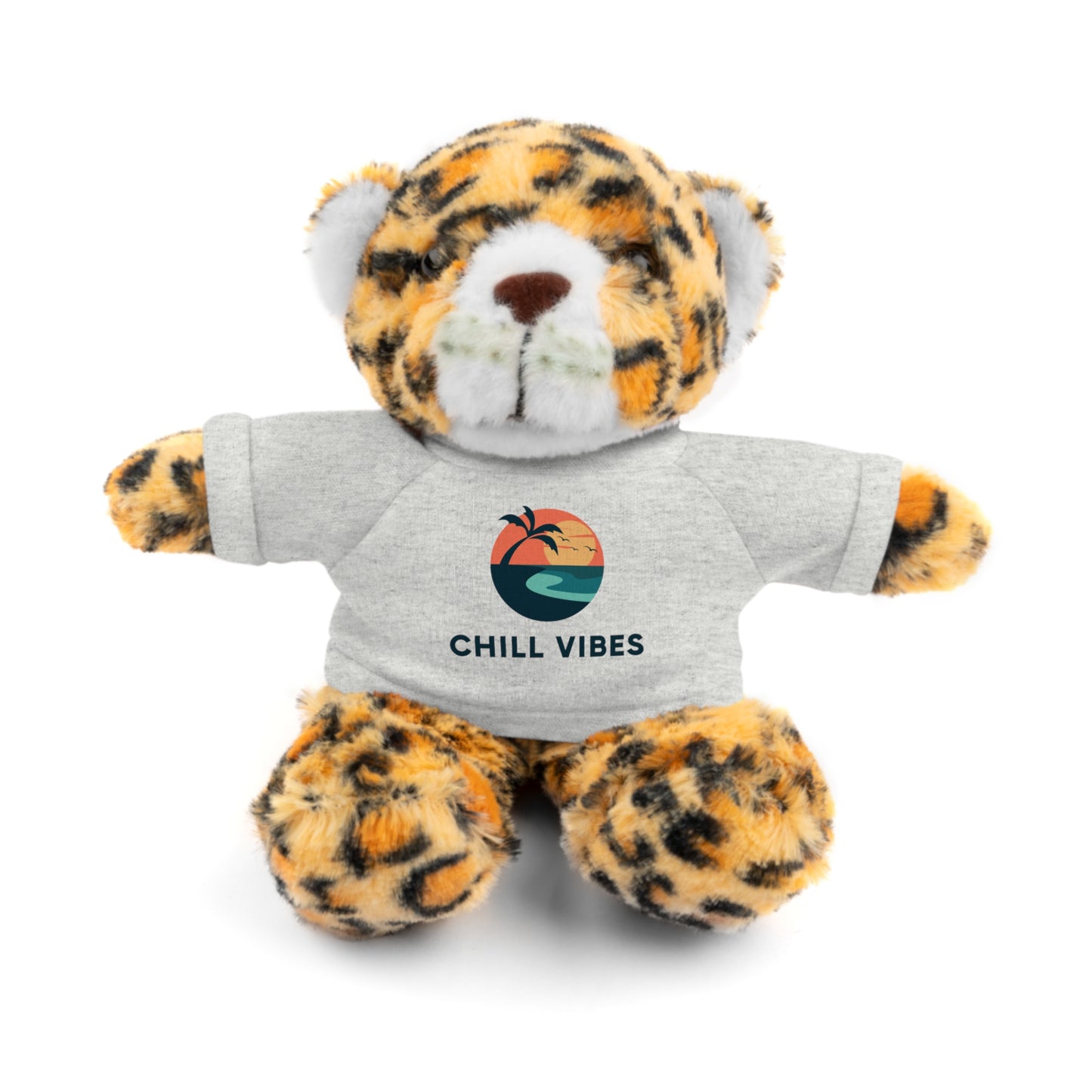 Chill Vibes Stuffed Animal, Cute Gift for Kids, Plush Toy with Tee, Birthday Present, Cozy Home Decor, Baby Shower Gift