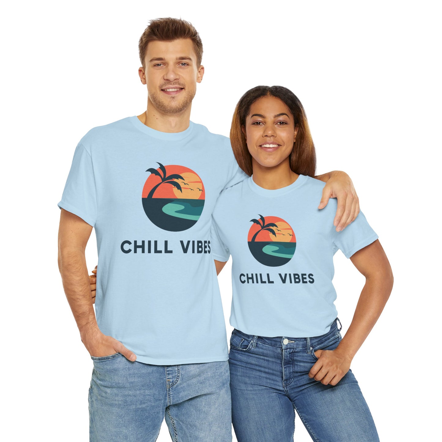 Chill Vibes Unisex Heavy Cotton Tee, Relaxed Fit T-Shirt, Summer Apparel, Beachwear, Gift for Him/Her, Casual Style