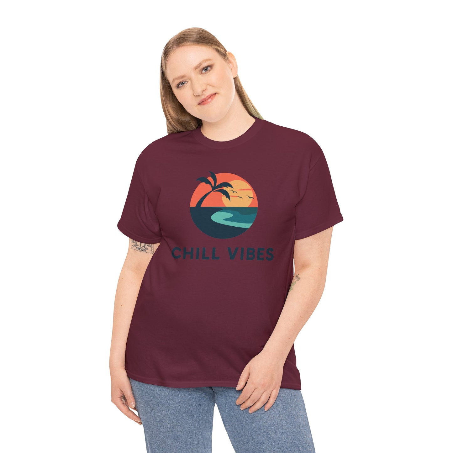 Chill Vibes Unisex Heavy Cotton Tee, Relaxed Fit T-Shirt, Summer Apparel, Beachwear, Gift for Him/Her, Casual Style