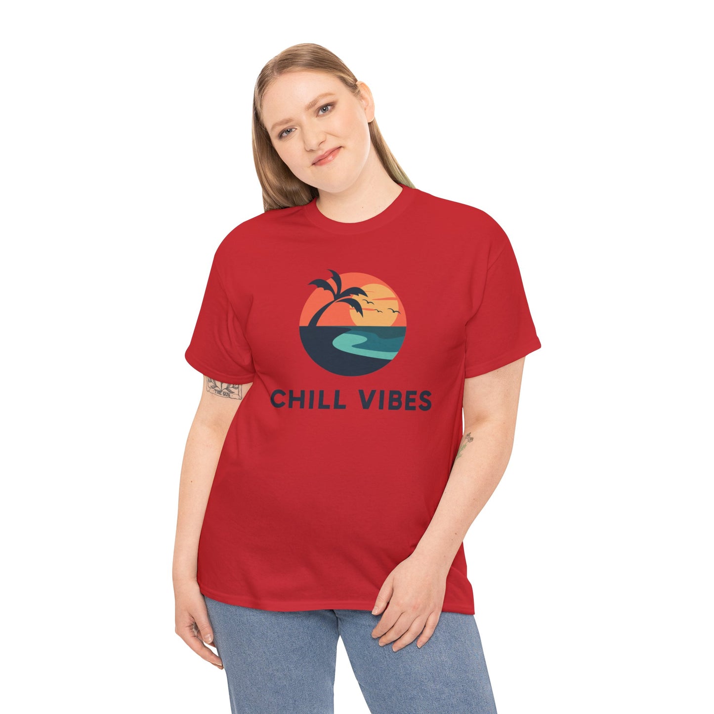 Chill Vibes Unisex Heavy Cotton Tee, Relaxed Fit T-Shirt, Summer Apparel, Beachwear, Gift for Him/Her, Casual Style