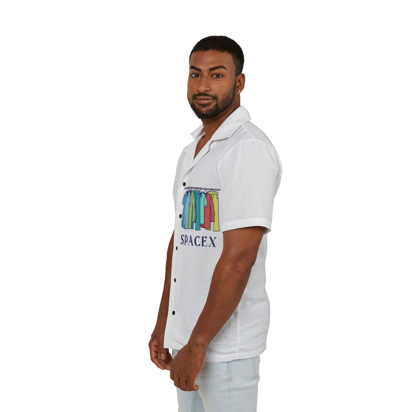 Stylish SpaceX™ Hawaiian Camp Shirt for Men, AOP Shirt, Casual Summer Wear, Vacation Essentials, Unique Gift for Space Lovers