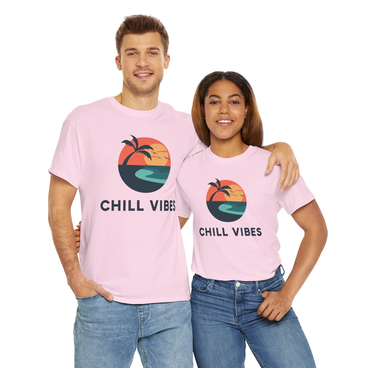Chill Vibes Unisex Heavy Cotton Tee, Relaxed Fit T-Shirt, Summer Apparel, Beachwear, Gift for Him/Her, Casual Style