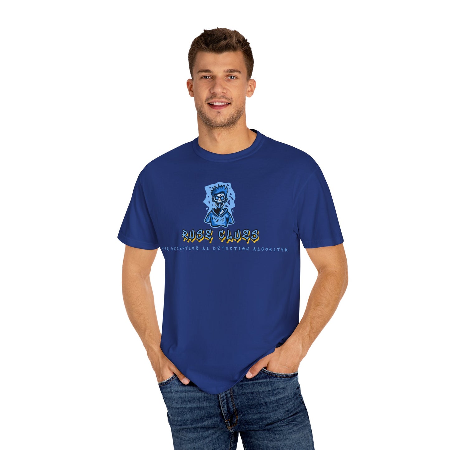 Unisex Garment-Dyed Ruse Clues™ T-shirt - Casual Style for Everyday Wear, Perfect Gift for Music Lovers, Summer Vibe, Graphic Tee
