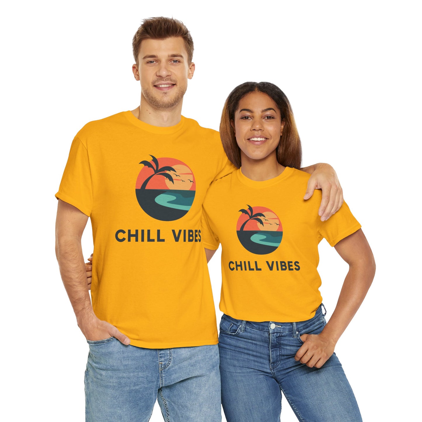 Chill Vibes Unisex Heavy Cotton Tee, Relaxed Fit T-Shirt, Summer Apparel, Beachwear, Gift for Him/Her, Casual Style