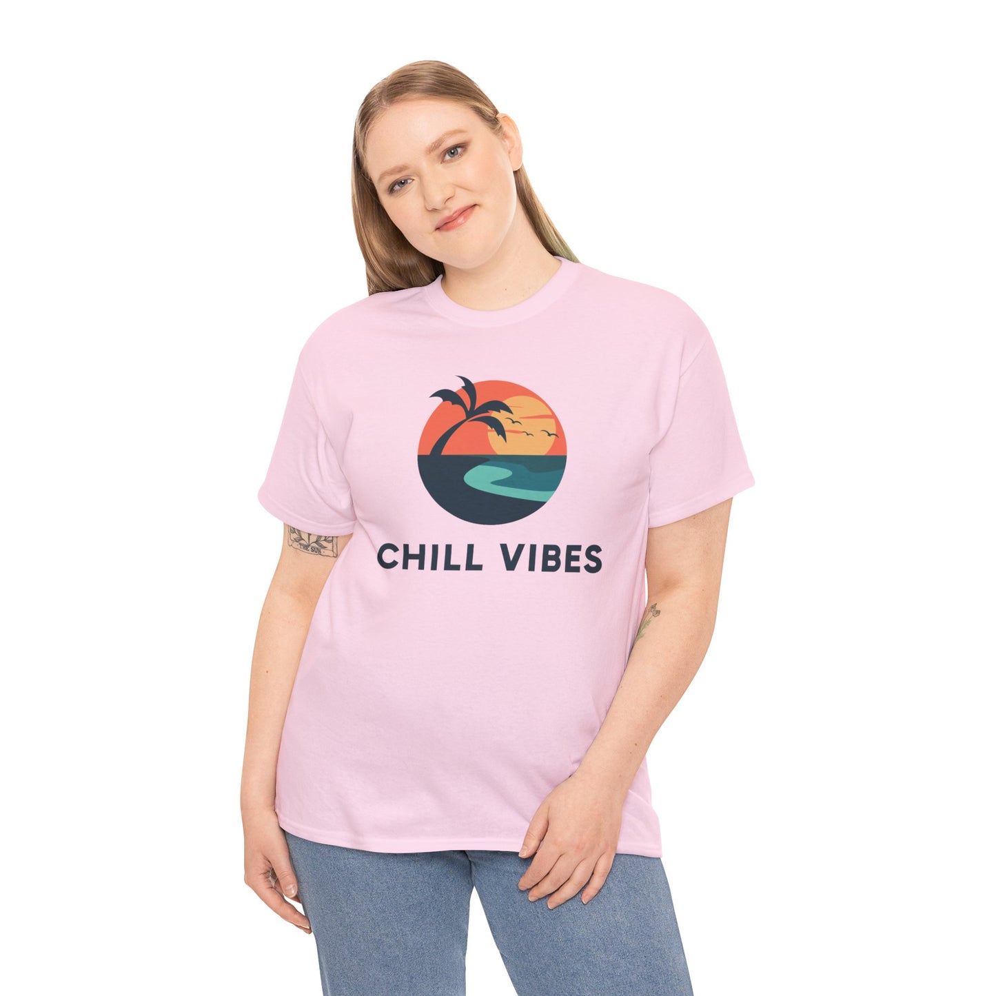 Chill Vibes Unisex Heavy Cotton Tee, Relaxed Fit T-Shirt, Summer Apparel, Beachwear, Gift for Him/Her, Casual Style