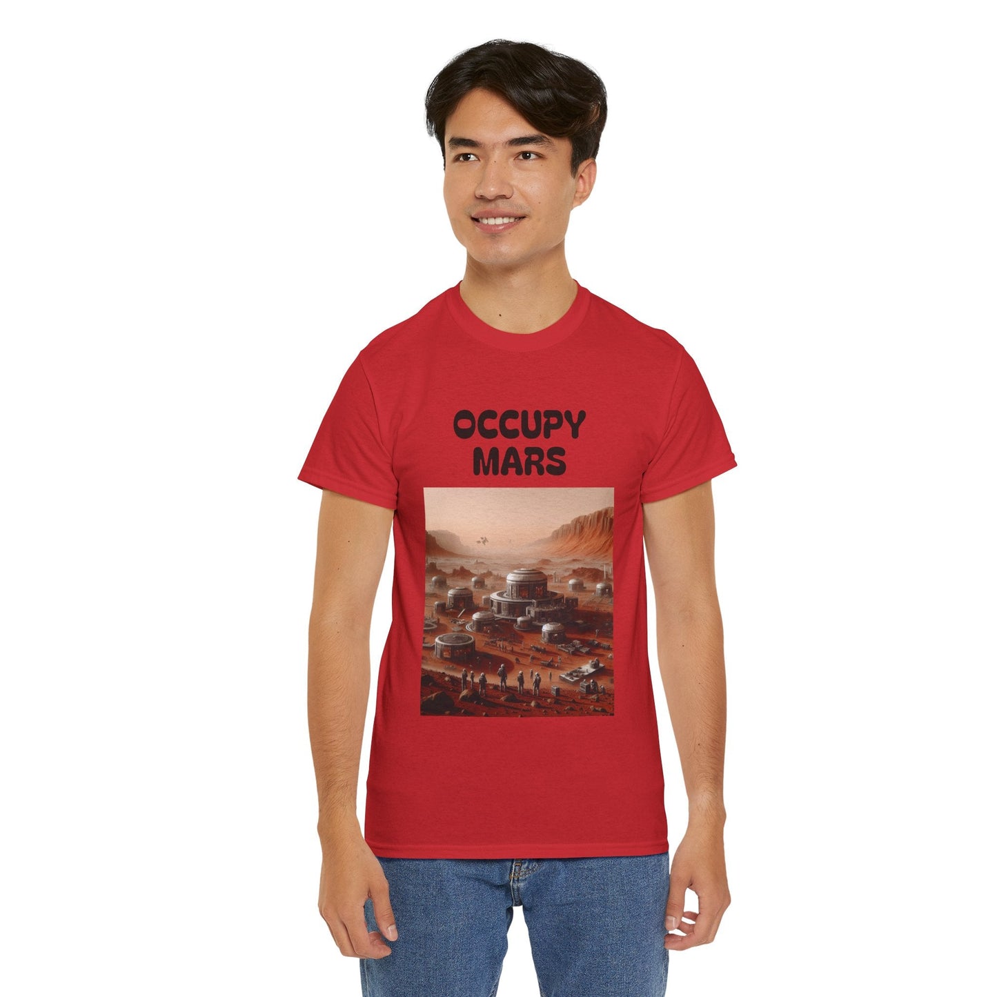 Occupy Mars™ Unisex Heavy Cotton Tee - Futuristic Space Shirt for Sci-Fi Lovers, Visionary Gift, Casual Wear, Trendy Apparel