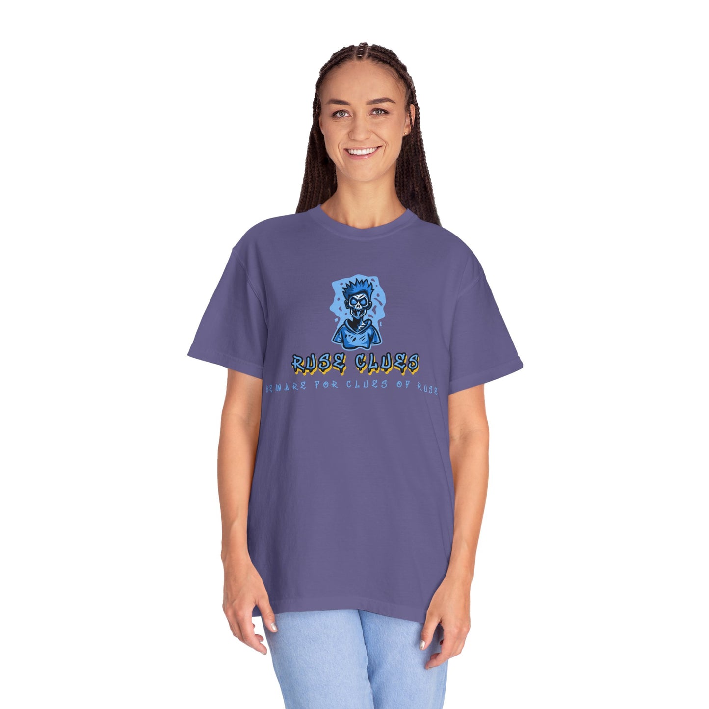 Unisex Garment-Dyed T-shirt with 'Ruse Clues™ ' Design - Casual Style for Everyday Wear, Perfect Gift for Music Lovers, Summer Vibe, Graphic Tee