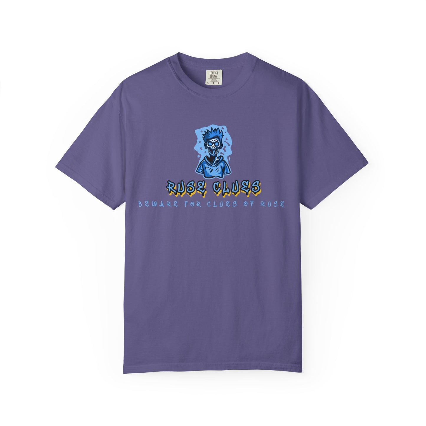 Unisex Garment-Dyed T-shirt with 'Ruse Clues™ ' Design - Casual Style for Everyday Wear, Perfect Gift for Music Lovers, Summer Vibe, Graphic Tee