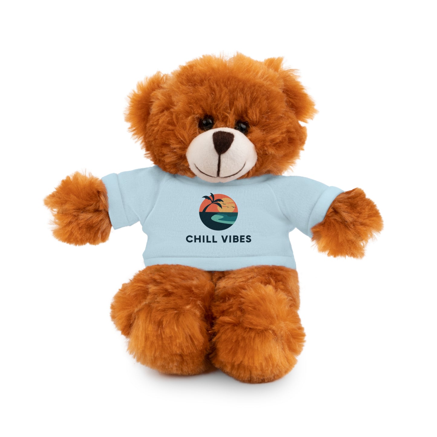 Chill Vibes Stuffed Animal, Cute Gift for Kids, Plush Toy with Tee, Birthday Present, Cozy Home Decor, Baby Shower Gift