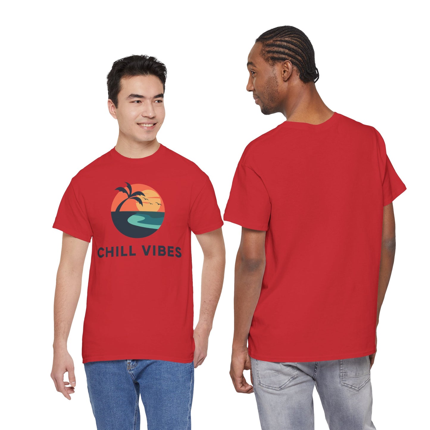 Chill Vibes™ Unisex Heavy Cotton Tee, Relaxed Fit T-Shirt, Summer Apparel, Beachwear, Gift for Him/Her, Casual Style