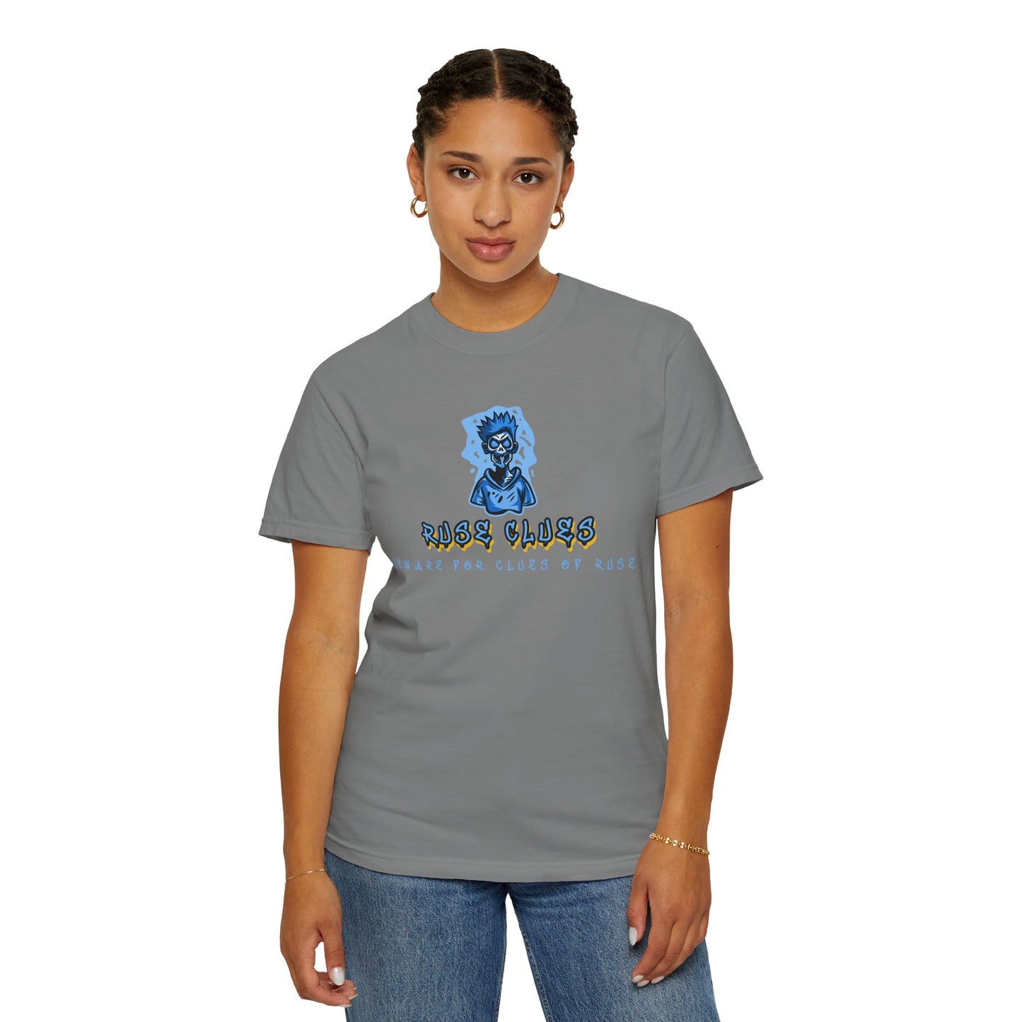 Unisex Garment-Dyed T-shirt with 'Ruse Clues™ ' Design - Casual Style for Everyday Wear, Perfect Gift for Music Lovers, Summer Vibe, Graphic Tee