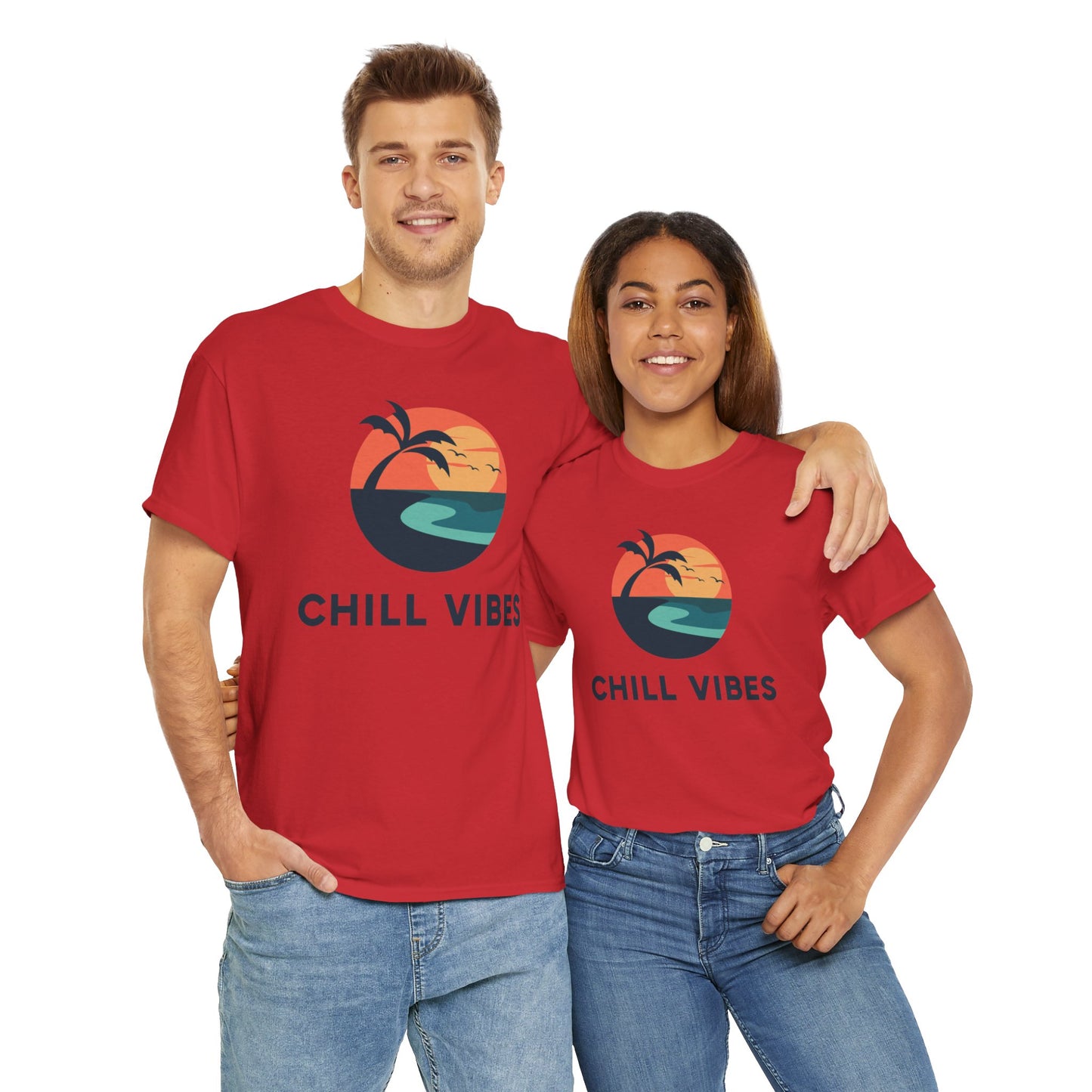Chill Vibes Unisex Heavy Cotton Tee, Relaxed Fit T-Shirt, Summer Apparel, Beachwear, Gift for Him/Her, Casual Style