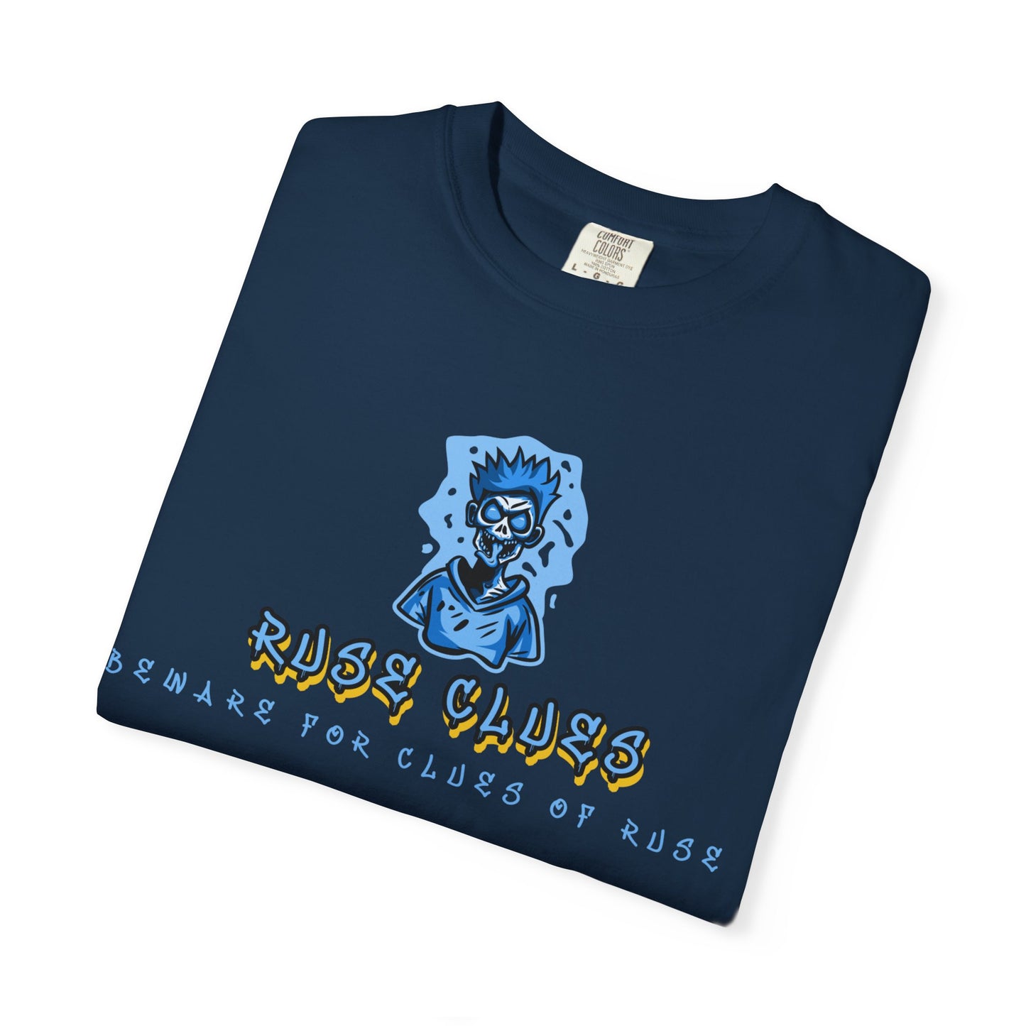 Unisex Garment-Dyed T-shirt with 'Ruse Clues™ ' Design - Casual Style for Everyday Wear, Perfect Gift for Music Lovers, Summer Vibe, Graphic Tee