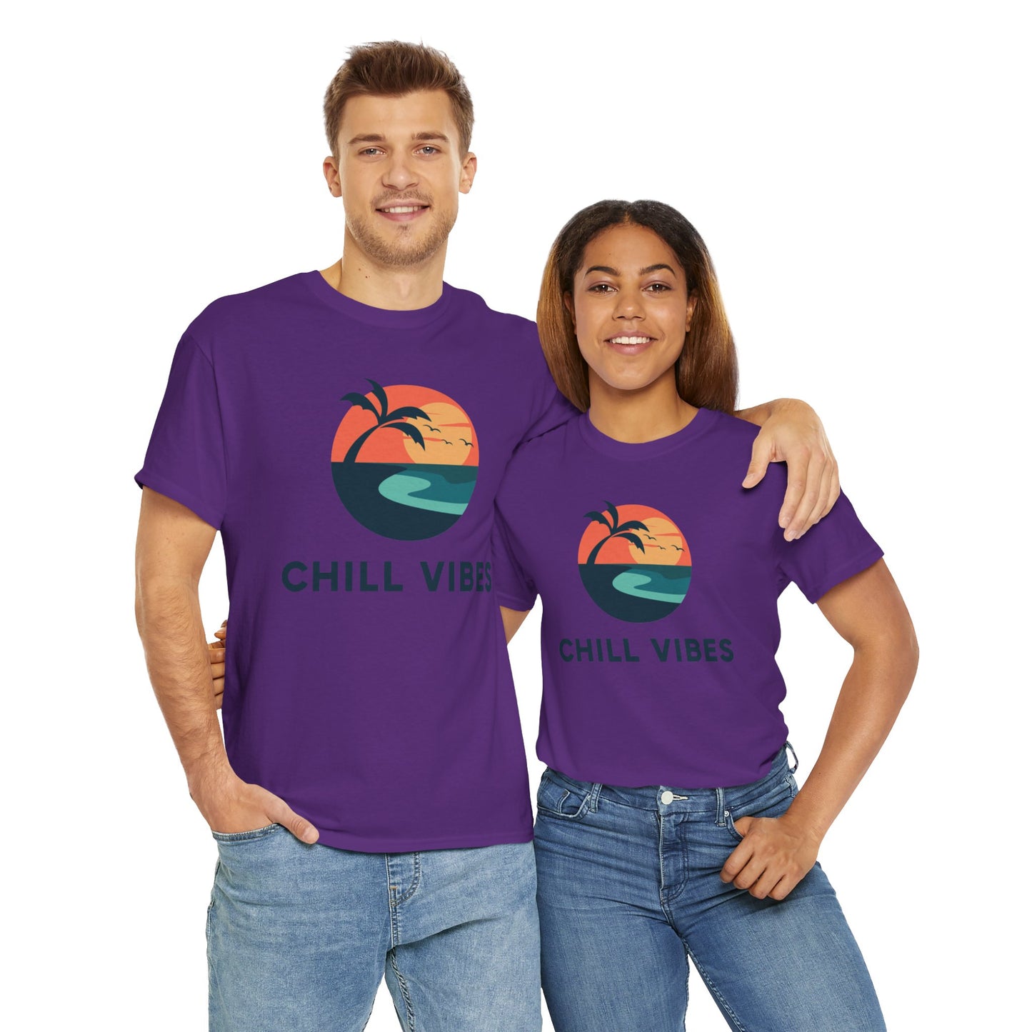 Chill Vibes Unisex Heavy Cotton Tee, Relaxed Fit T-Shirt, Summer Apparel, Beachwear, Gift for Him/Her, Casual Style