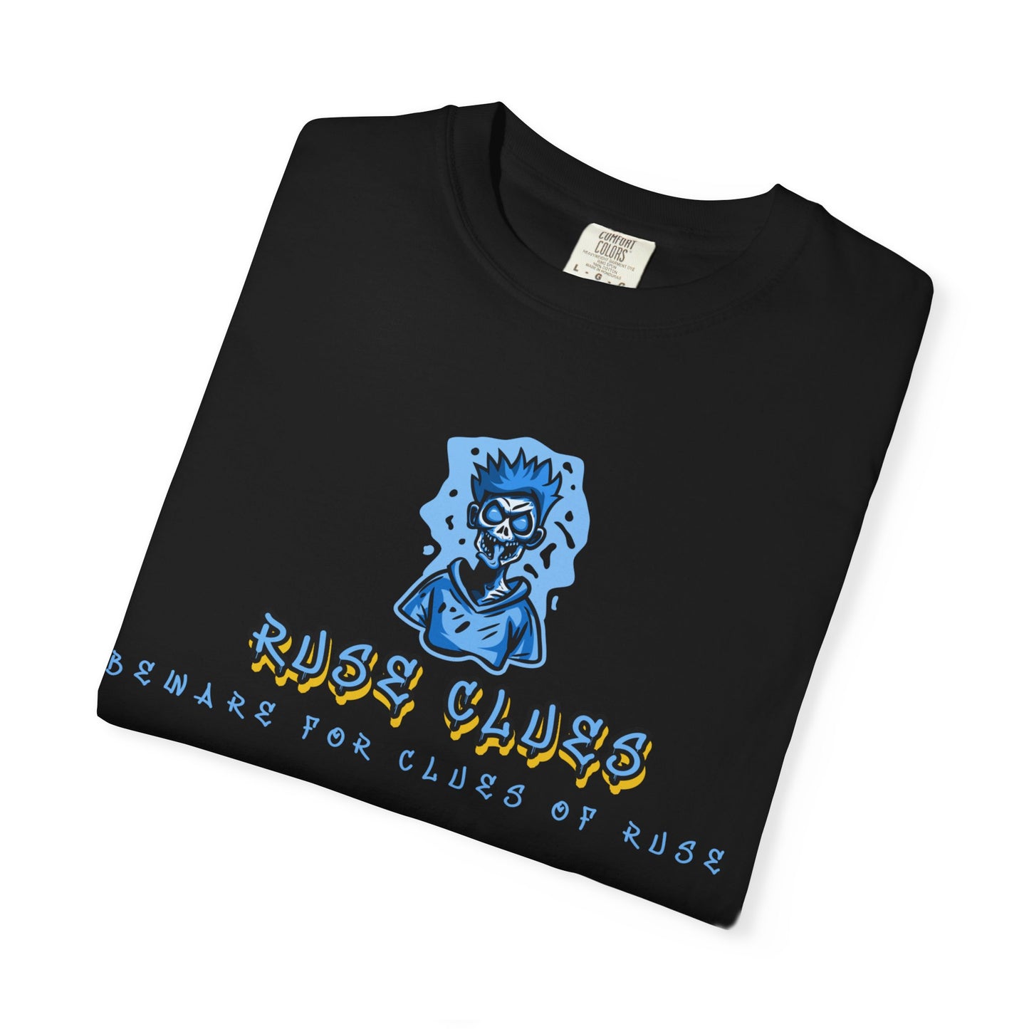 Unisex Garment-Dyed T-shirt with 'Ruse Clues™ ' Design - Casual Style for Everyday Wear, Perfect Gift for Music Lovers, Summer Vibe, Graphic Tee