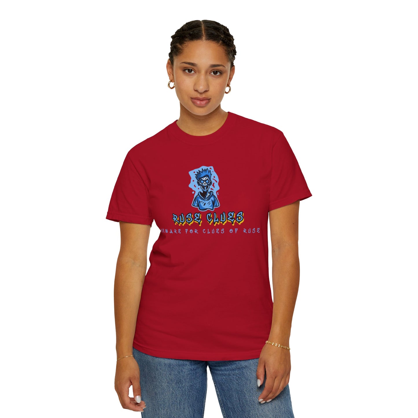 Unisex Garment-Dyed T-shirt with 'Ruse Clues™ ' Design - Casual Style for Everyday Wear, Perfect Gift for Music Lovers, Summer Vibe, Graphic Tee