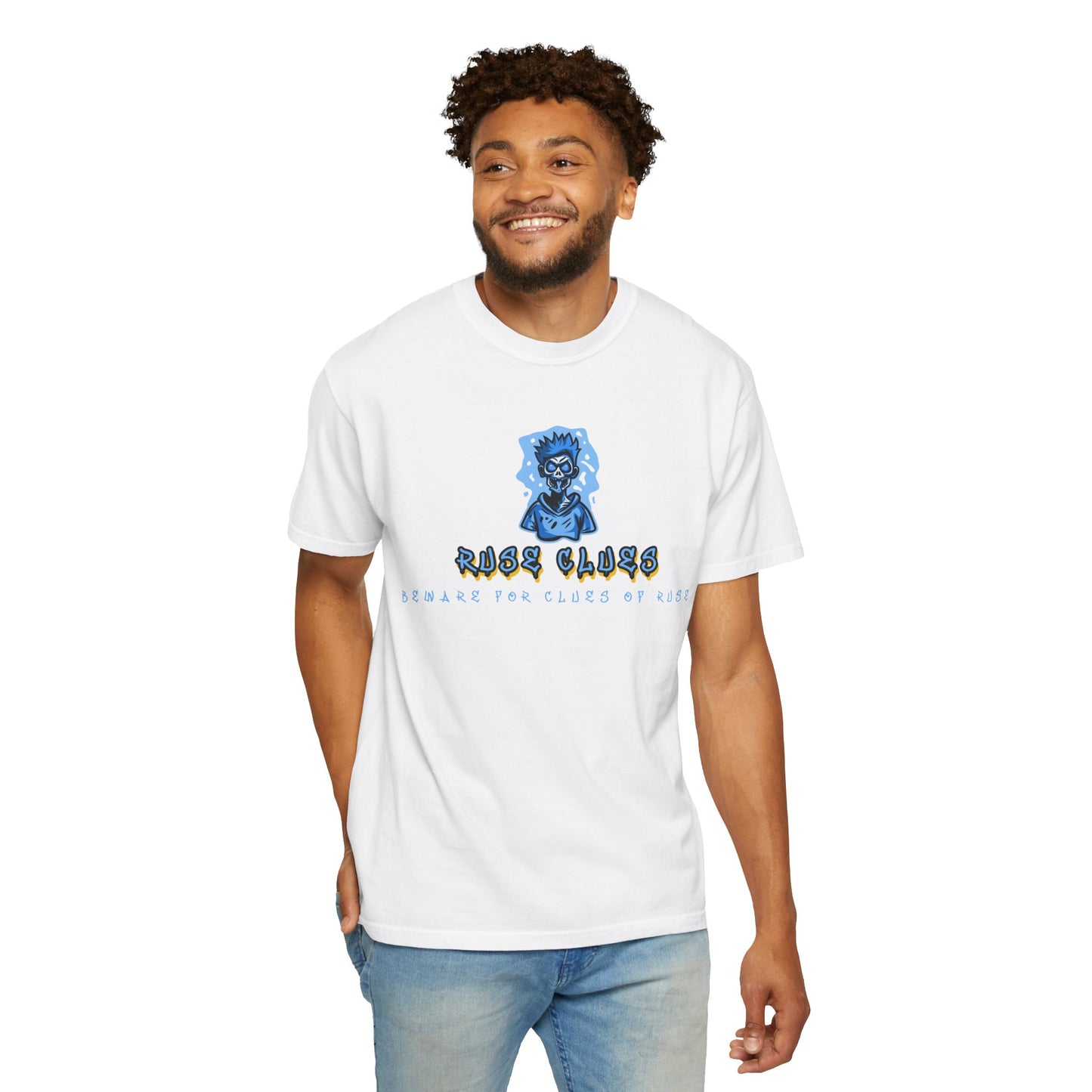 Unisex Garment-Dyed T-shirt with 'Ruse Clues™ ' Design - Casual Style for Everyday Wear, Perfect Gift for Music Lovers, Summer Vibe, Graphic Tee
