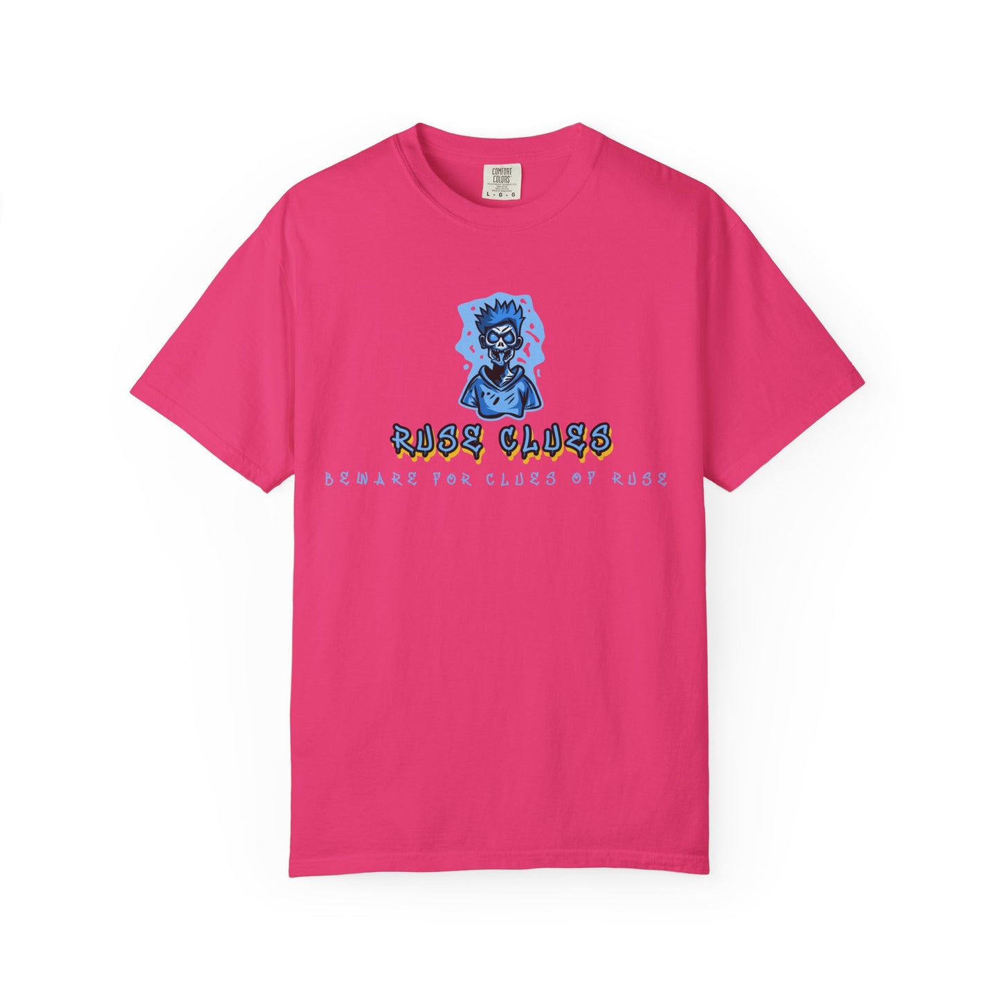 Unisex Garment-Dyed T-shirt with 'Ruse Clues™ ' Design - Casual Style for Everyday Wear, Perfect Gift for Music Lovers, Summer Vibe, Graphic Tee