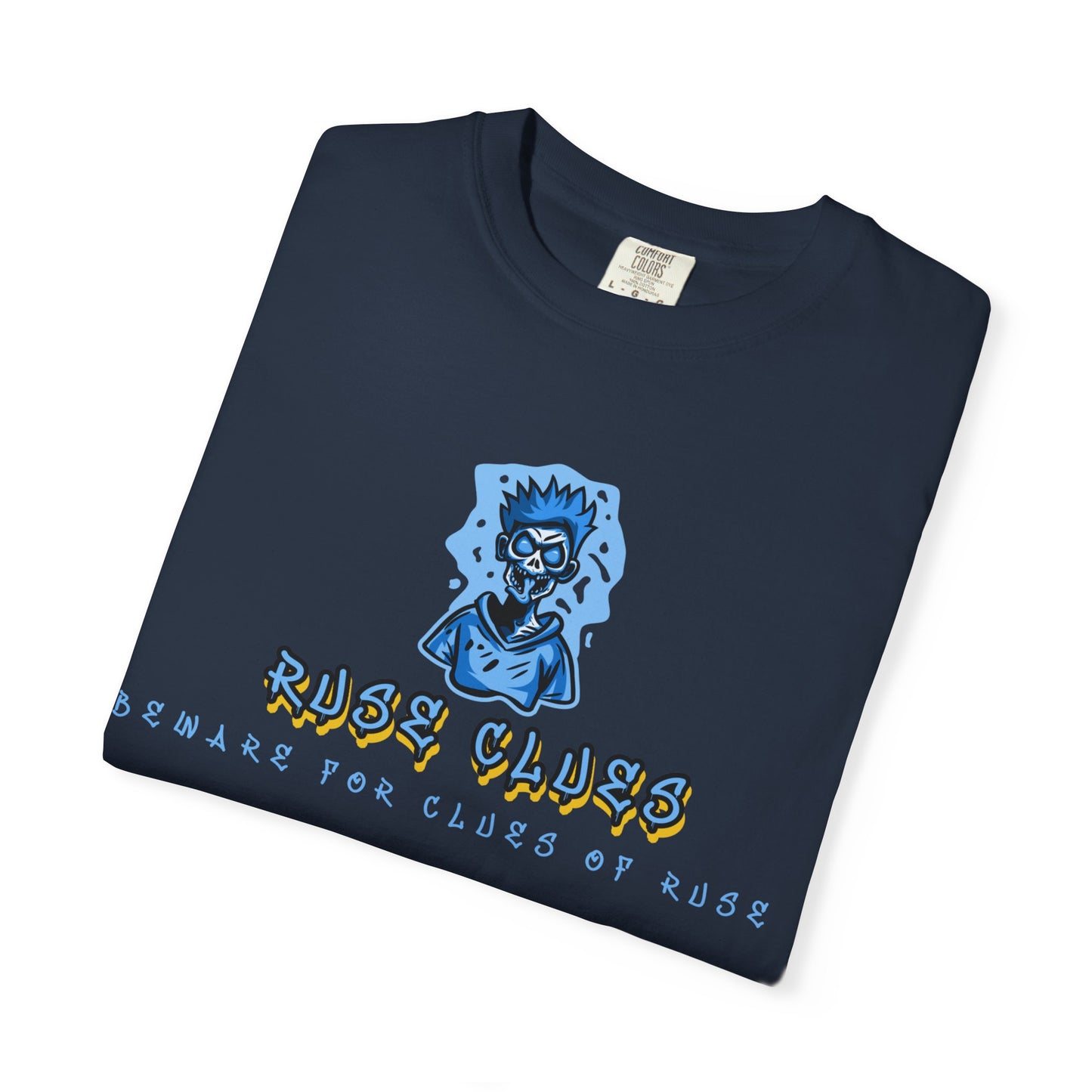 Unisex Garment-Dyed T-shirt with 'Ruse Clues™ ' Design - Casual Style for Everyday Wear, Perfect Gift for Music Lovers, Summer Vibe, Graphic Tee