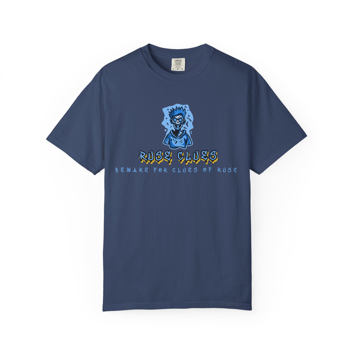Unisex Garment-Dyed T-shirt with 'Ruse Clues™ ' Design - Casual Style for Everyday Wear, Perfect Gift for Music Lovers, Summer Vibe, Graphic Tee