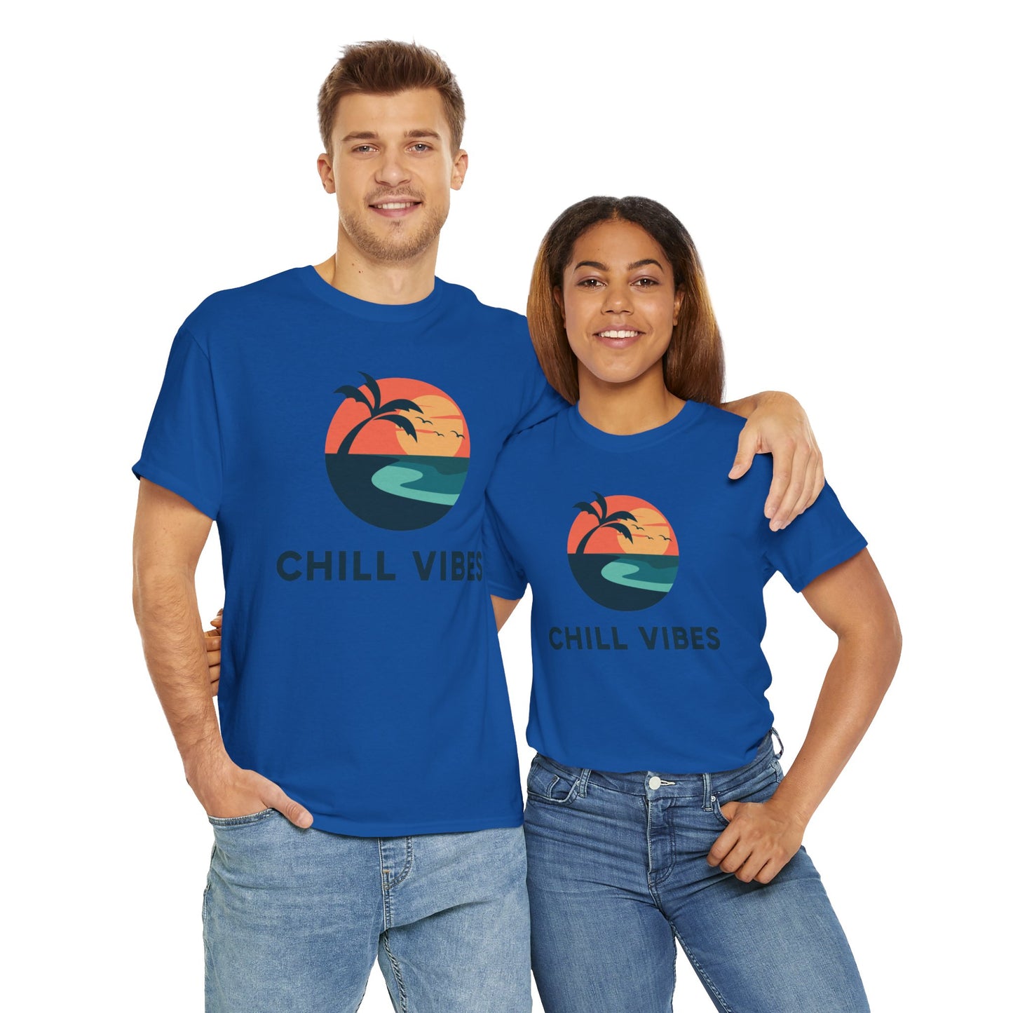 Chill Vibes Unisex Heavy Cotton Tee, Relaxed Fit T-Shirt, Summer Apparel, Beachwear, Gift for Him/Her, Casual Style