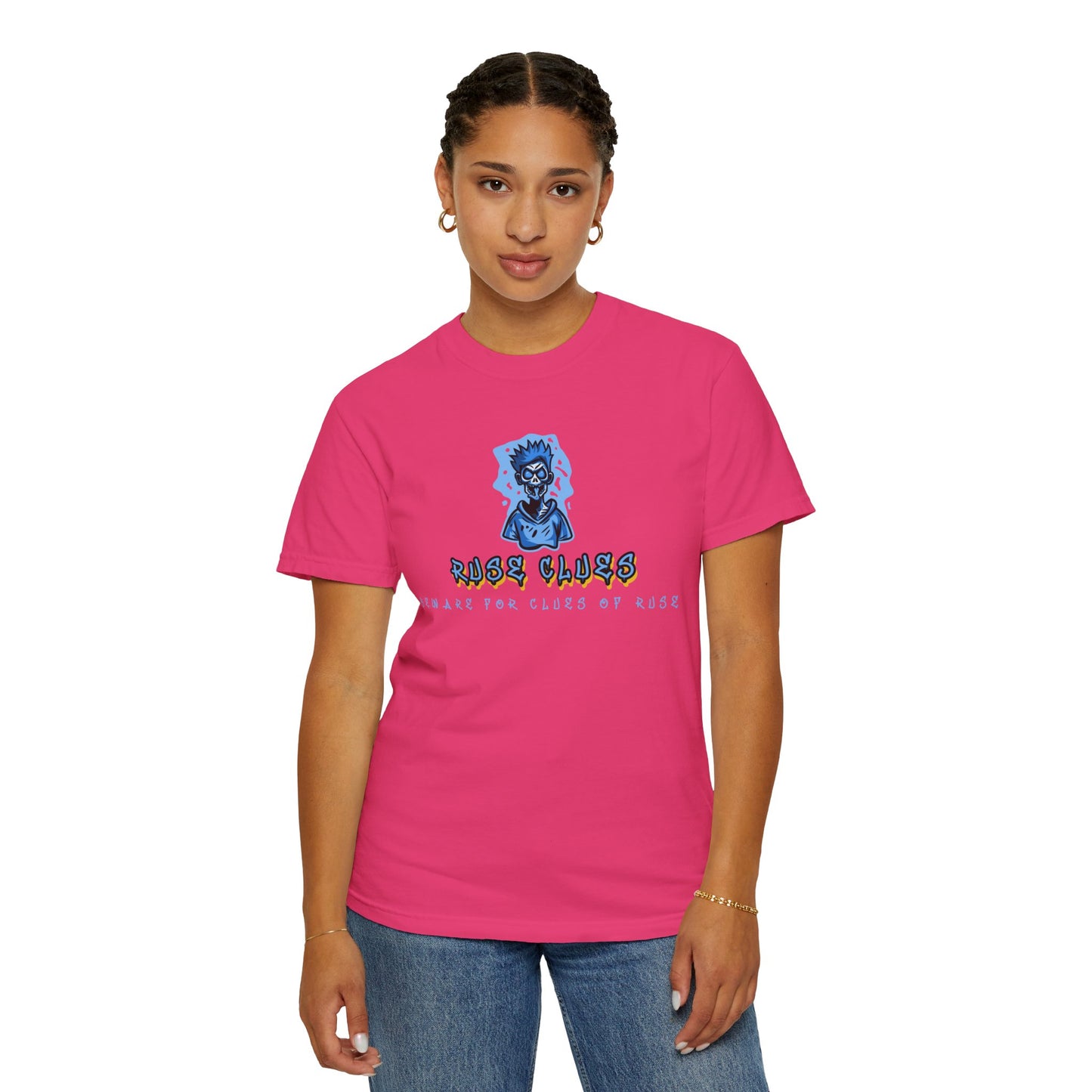 Unisex Garment-Dyed T-shirt with 'Ruse Clues™ ' Design - Casual Style for Everyday Wear, Perfect Gift for Music Lovers, Summer Vibe, Graphic Tee