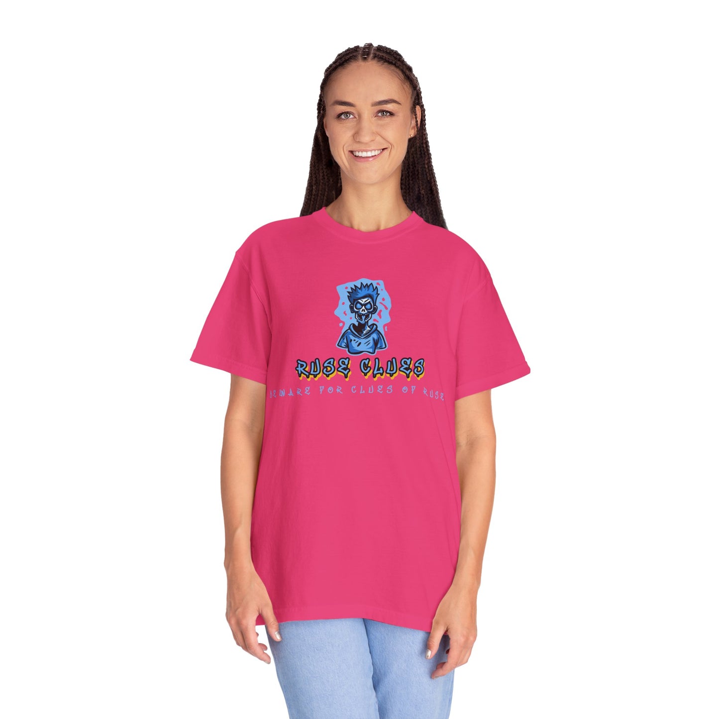 Unisex Garment-Dyed T-shirt with 'Ruse Clues™ ' Design - Casual Style for Everyday Wear, Perfect Gift for Music Lovers, Summer Vibe, Graphic Tee