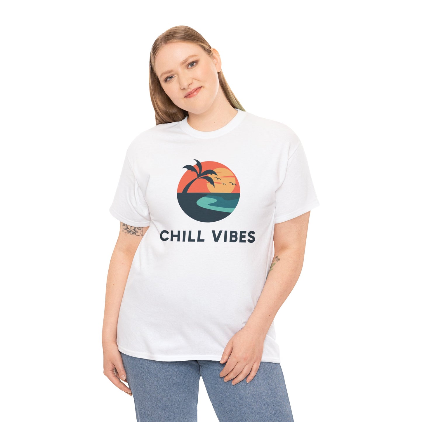 Chill Vibes Unisex Heavy Cotton Tee, Relaxed Fit T-Shirt, Summer Apparel, Beachwear, Gift for Him/Her, Casual Style