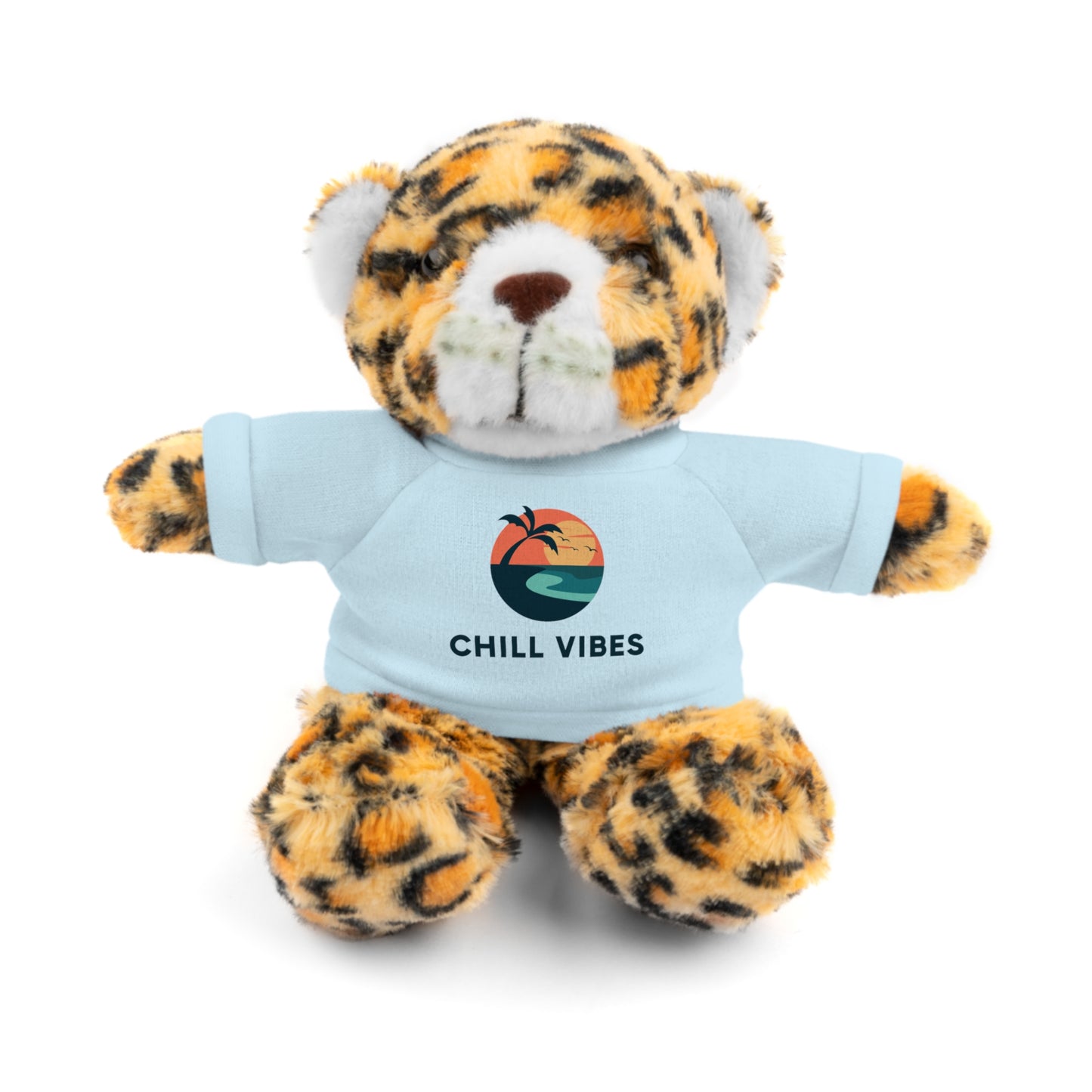 Chill Vibes Stuffed Animal, Cute Gift for Kids, Plush Toy with Tee, Birthday Present, Cozy Home Decor, Baby Shower Gift