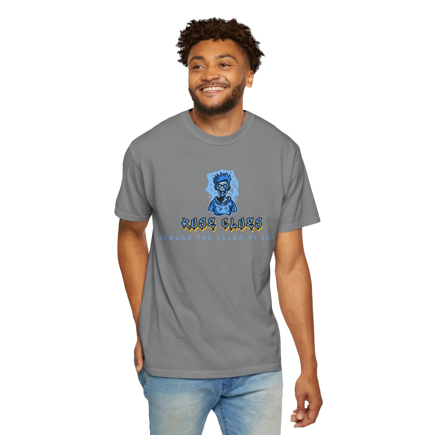 Unisex Garment-Dyed T-shirt with 'Ruse Clues™ ' Design - Casual Style for Everyday Wear, Perfect Gift for Music Lovers, Summer Vibe, Graphic Tee