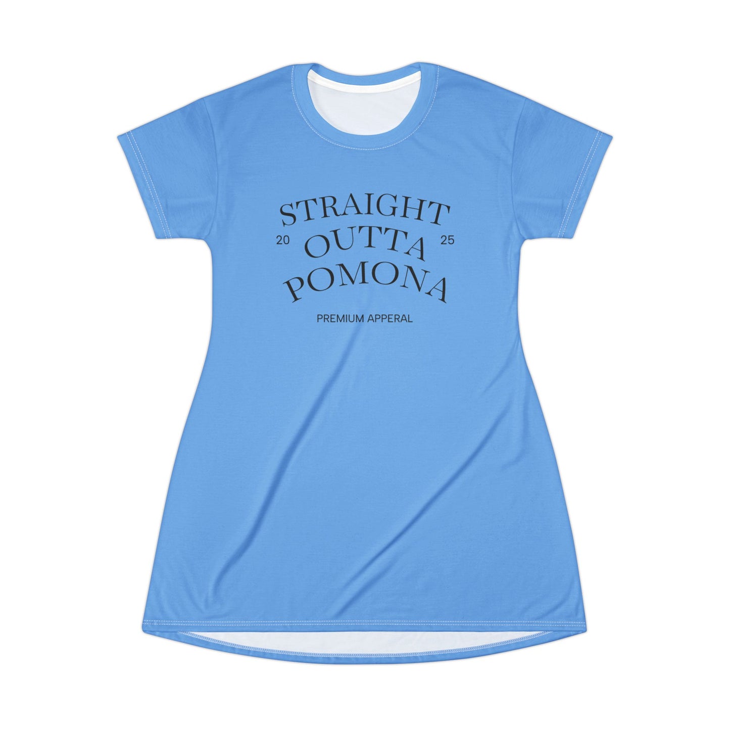 Straight Outta Pomona™ T-Shirt Dress, Comfortable Casual Outfit, Summer Dress, Stylish Lounge Wear, Gift for Trendsetters