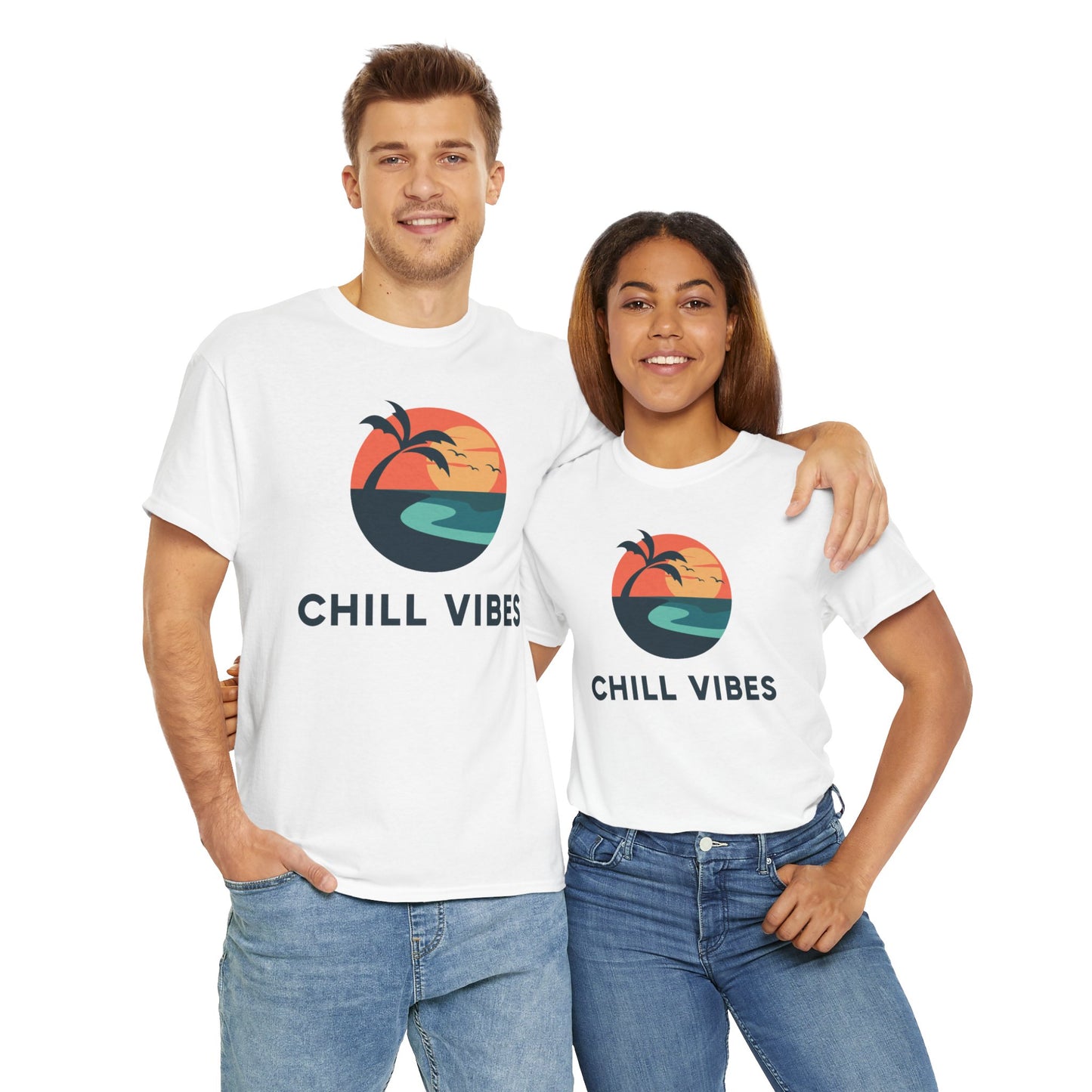 Chill Vibes Unisex Heavy Cotton Tee, Relaxed Fit T-Shirt, Summer Apparel, Beachwear, Gift for Him/Her, Casual Style