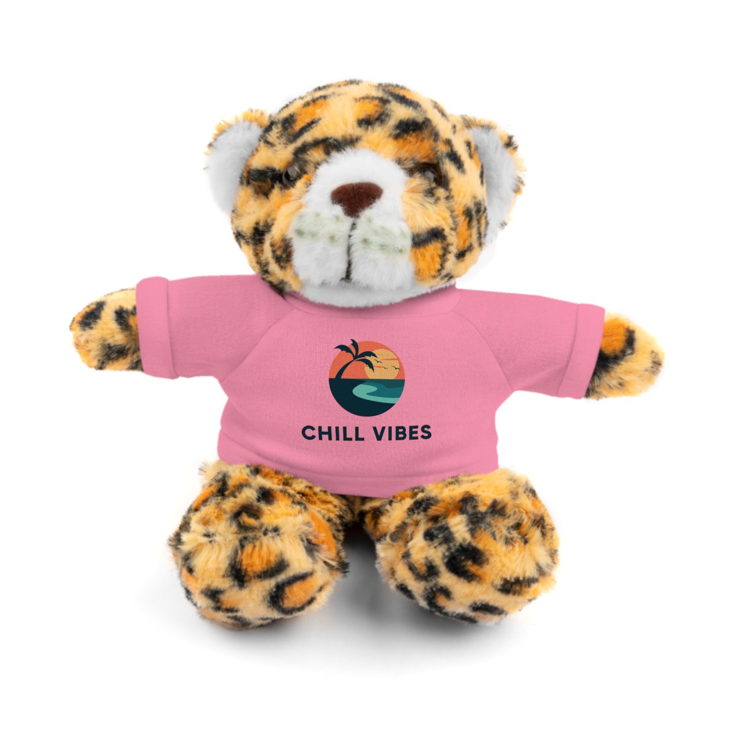 Chill Vibes Stuffed Animal, Cute Gift for Kids, Plush Toy with Tee, Birthday Present, Cozy Home Decor, Baby Shower Gift