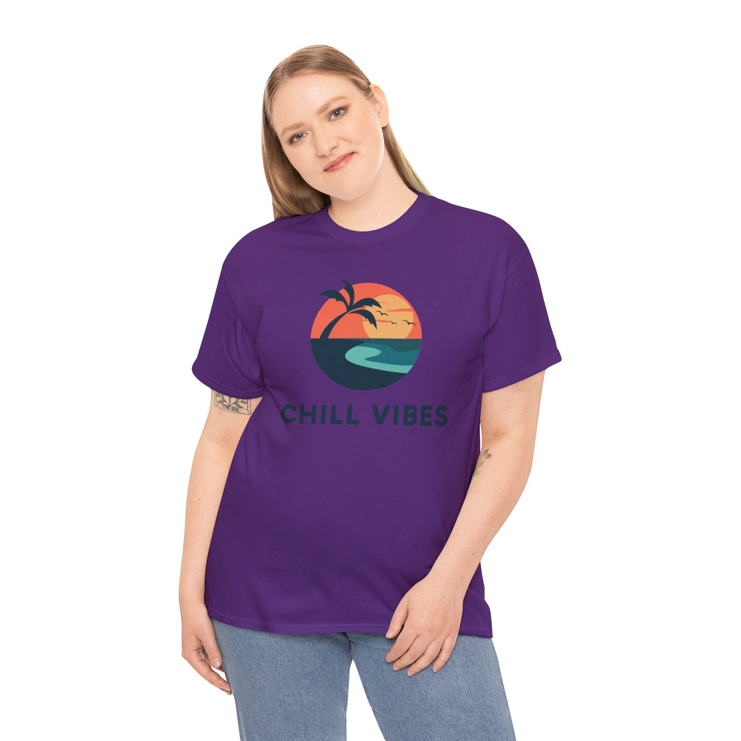 Chill Vibes Unisex Heavy Cotton Tee, Relaxed Fit T-Shirt, Summer Apparel, Beachwear, Gift for Him/Her, Casual Style