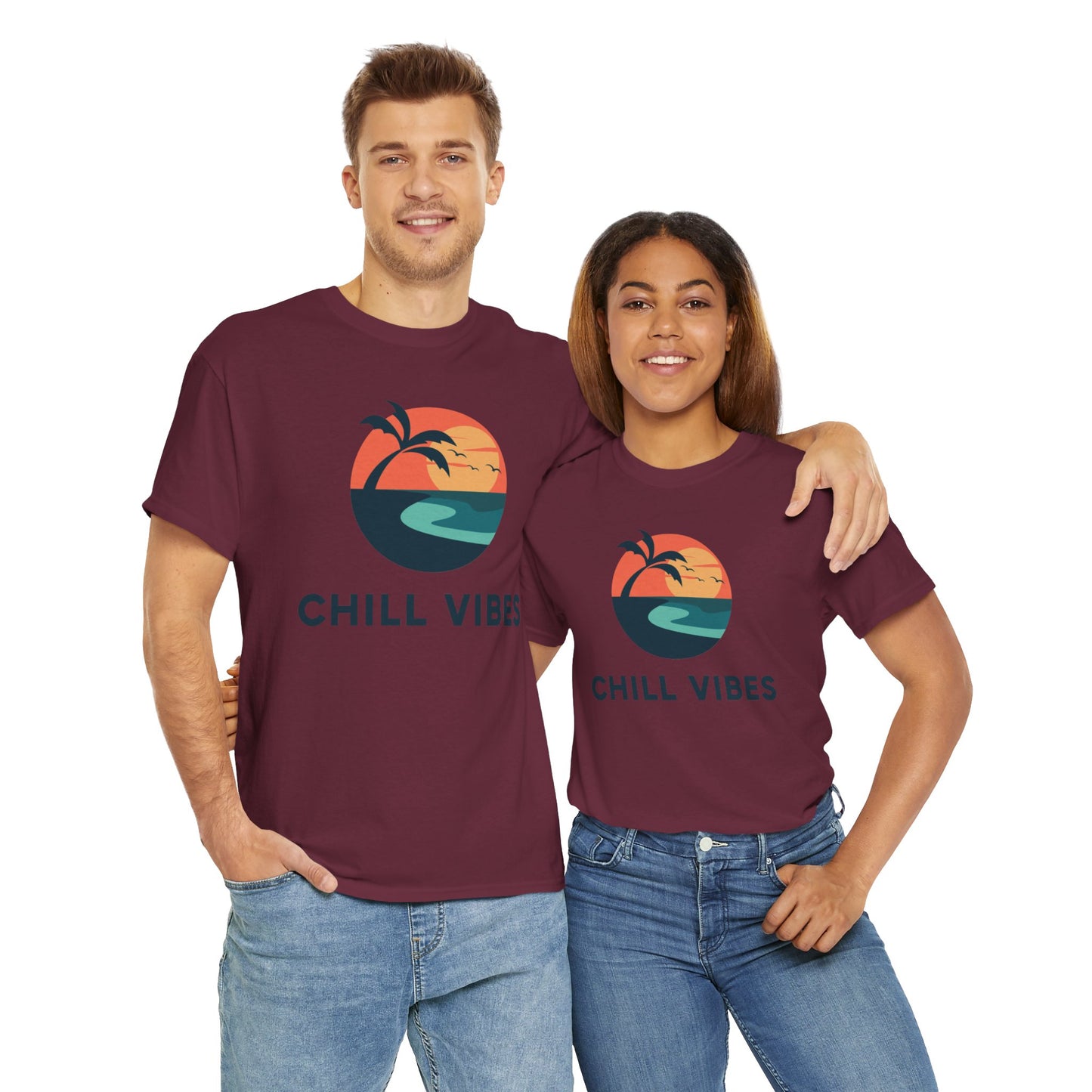 Chill Vibes Unisex Heavy Cotton Tee, Relaxed Fit T-Shirt, Summer Apparel, Beachwear, Gift for Him/Her, Casual Style