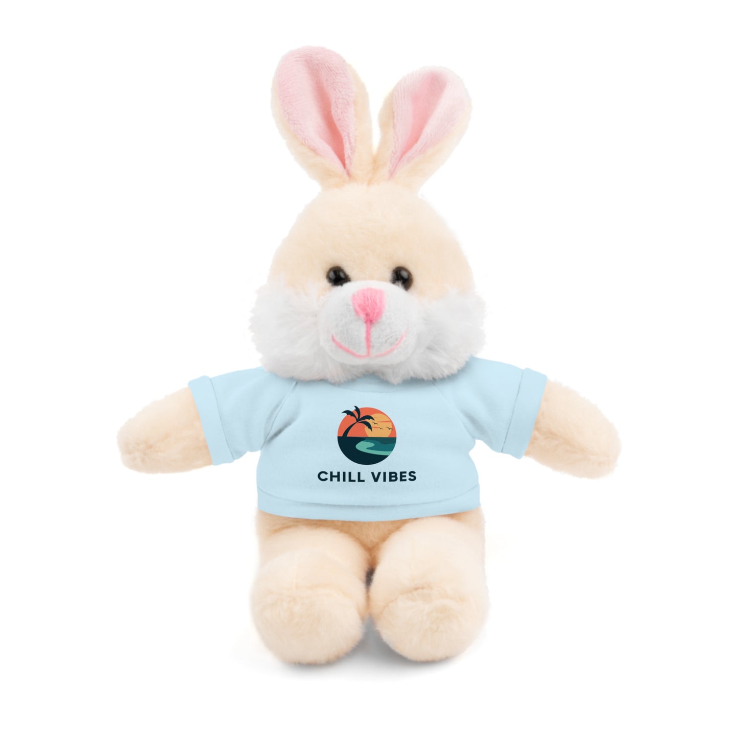 Chill Vibes Stuffed Animal, Cute Gift for Kids, Plush Toy with Tee, Birthday Present, Cozy Home Decor, Baby Shower Gift