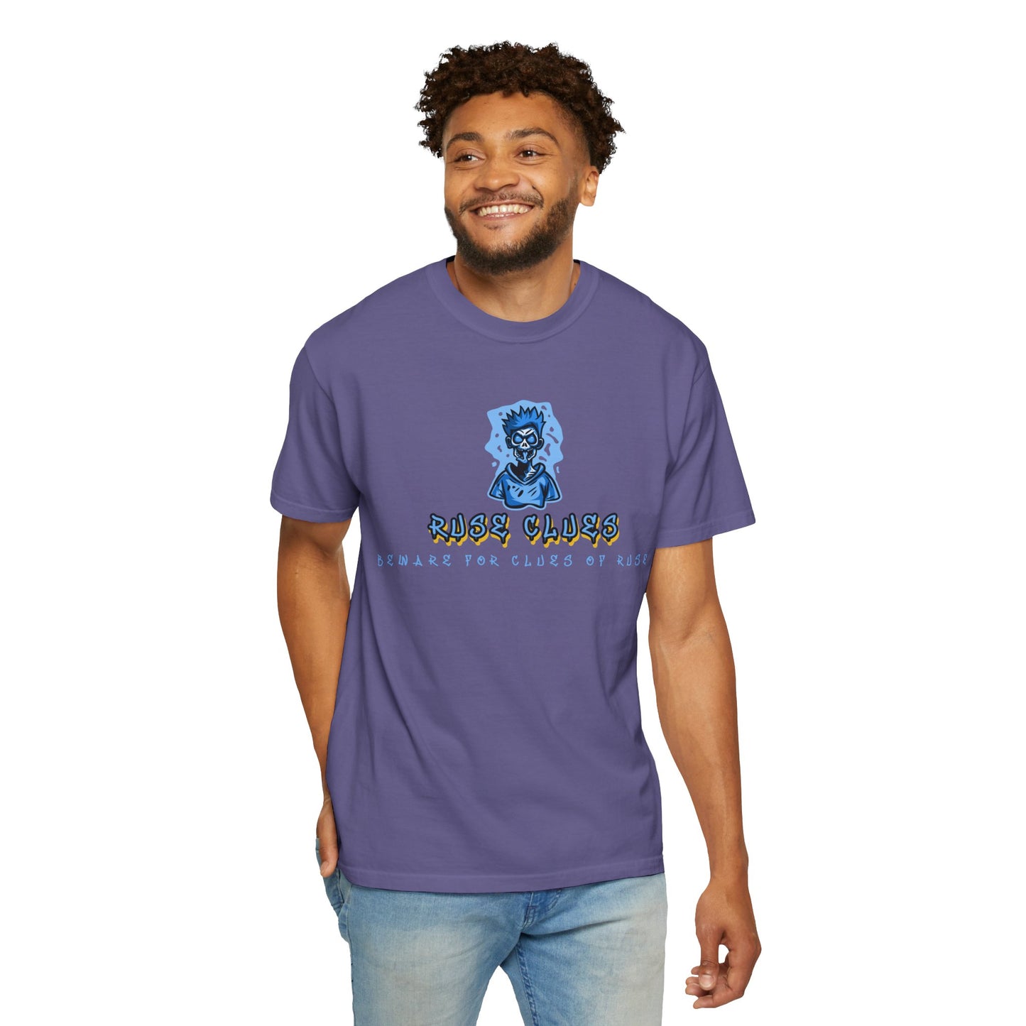 Unisex Garment-Dyed T-shirt with 'Ruse Clues™ ' Design - Casual Style for Everyday Wear, Perfect Gift for Music Lovers, Summer Vibe, Graphic Tee
