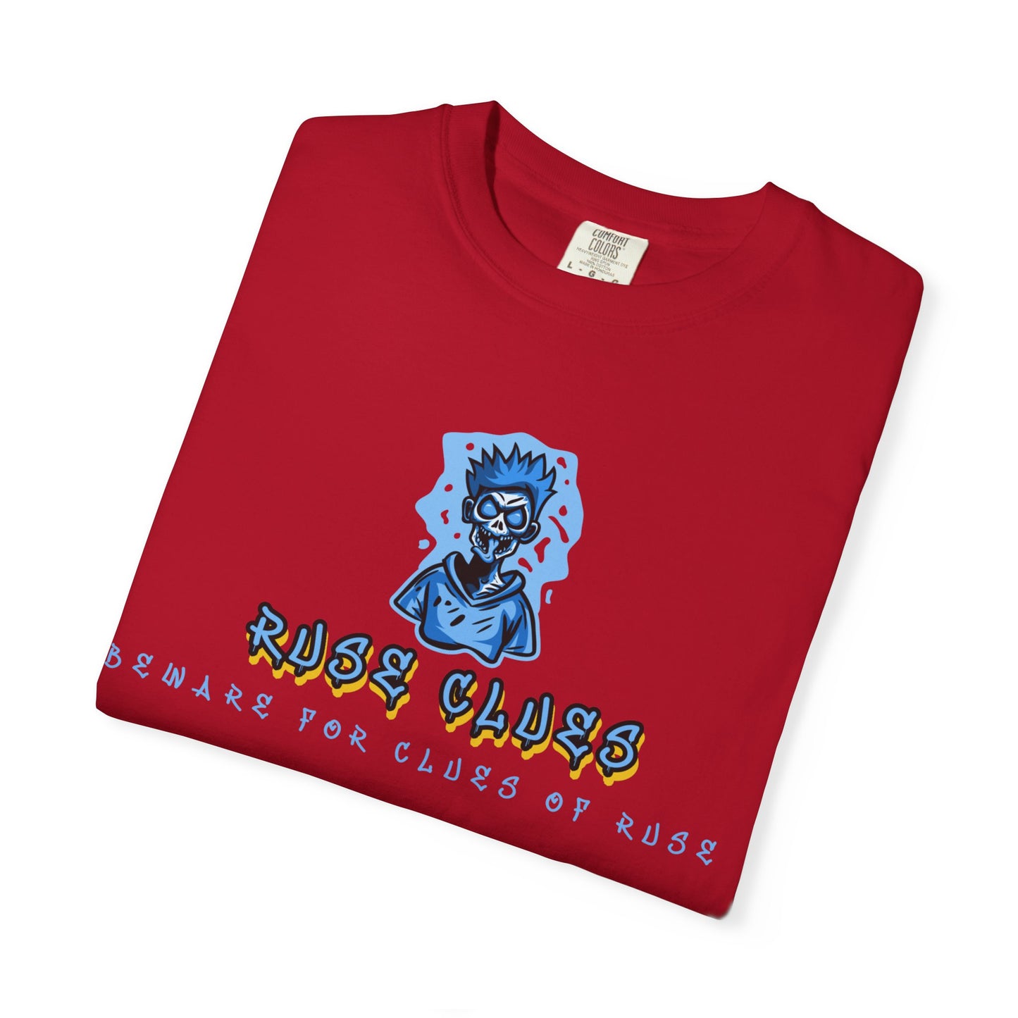 Unisex Garment-Dyed T-shirt with 'Ruse Clues™ ' Design - Casual Style for Everyday Wear, Perfect Gift for Music Lovers, Summer Vibe, Graphic Tee