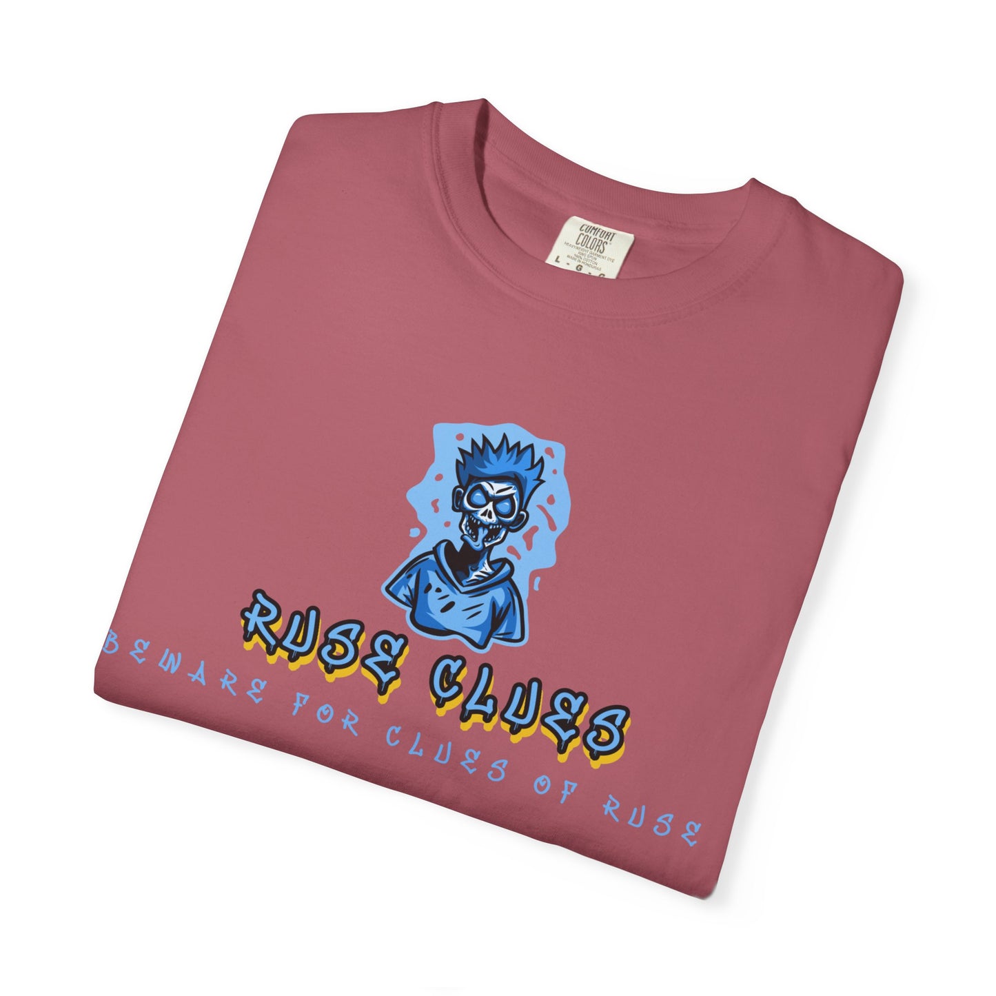 Unisex Garment-Dyed T-shirt with 'Ruse Clues™ ' Design - Casual Style for Everyday Wear, Perfect Gift for Music Lovers, Summer Vibe, Graphic Tee