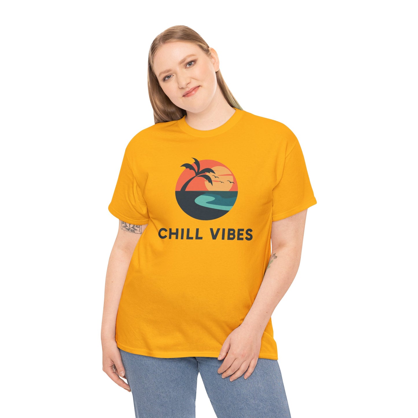 Chill Vibes Unisex Heavy Cotton Tee, Relaxed Fit T-Shirt, Summer Apparel, Beachwear, Gift for Him/Her, Casual Style