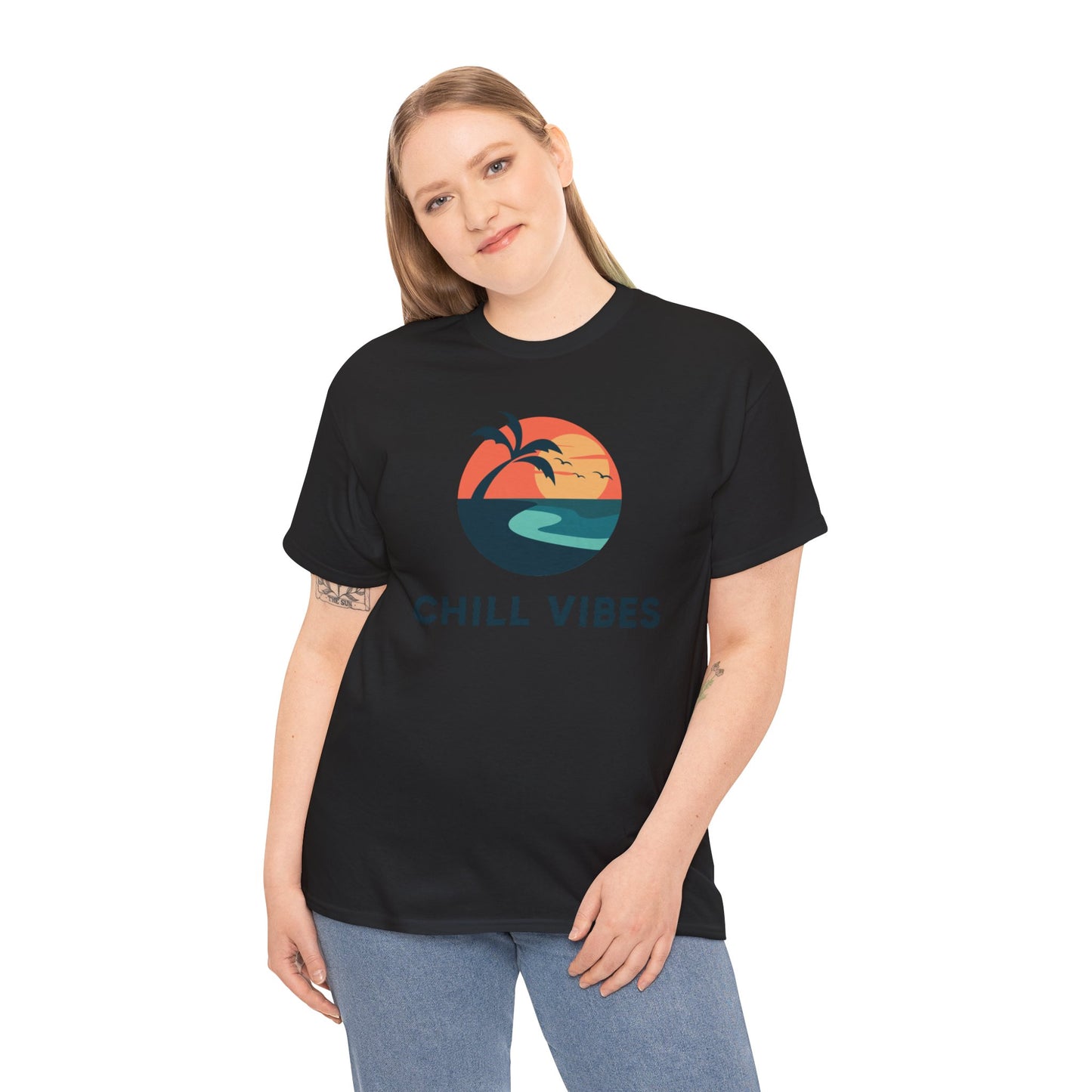 Chill Vibes Unisex Heavy Cotton Tee, Relaxed Fit T-Shirt, Summer Apparel, Beachwear, Gift for Him/Her, Casual Style