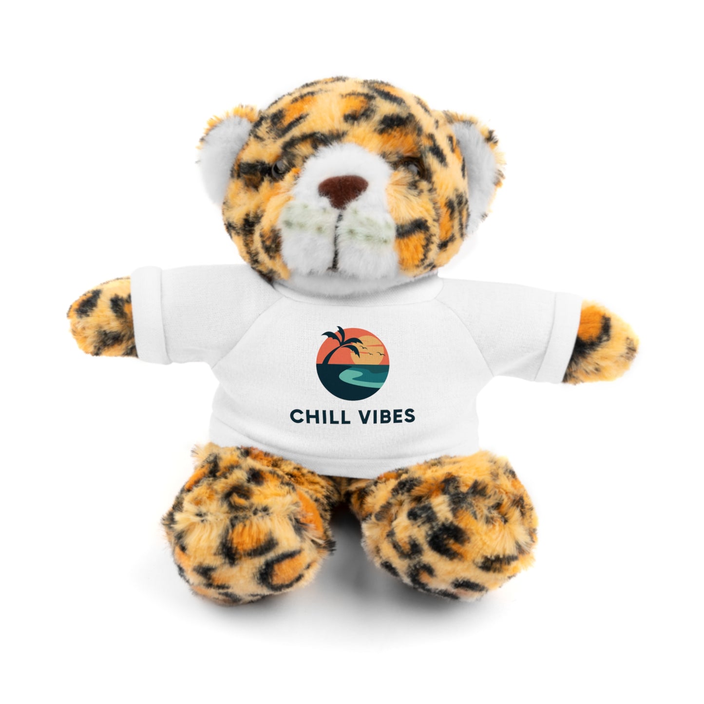 Chill Vibes Stuffed Animal, Cute Gift for Kids, Plush Toy with Tee, Birthday Present, Cozy Home Decor, Baby Shower Gift