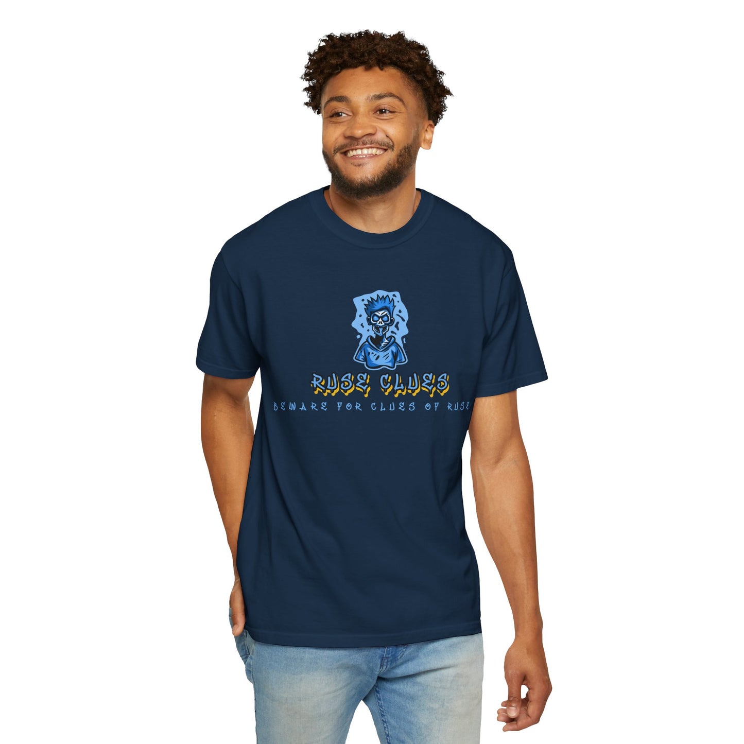 Unisex Garment-Dyed T-shirt with 'Ruse Clues™ ' Design - Casual Style for Everyday Wear, Perfect Gift for Music Lovers, Summer Vibe, Graphic Tee