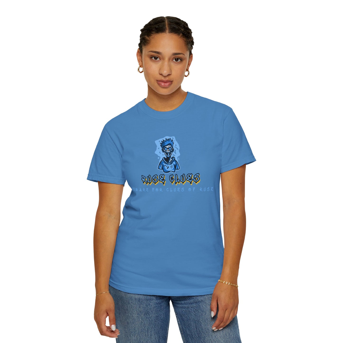 Unisex Garment-Dyed T-shirt with 'Ruse Clues™ ' Design - Casual Style for Everyday Wear, Perfect Gift for Music Lovers, Summer Vibe, Graphic Tee