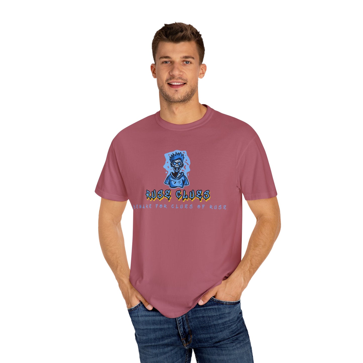 Unisex Garment-Dyed T-shirt with 'Ruse Clues™ ' Design - Casual Style for Everyday Wear, Perfect Gift for Music Lovers, Summer Vibe, Graphic Tee