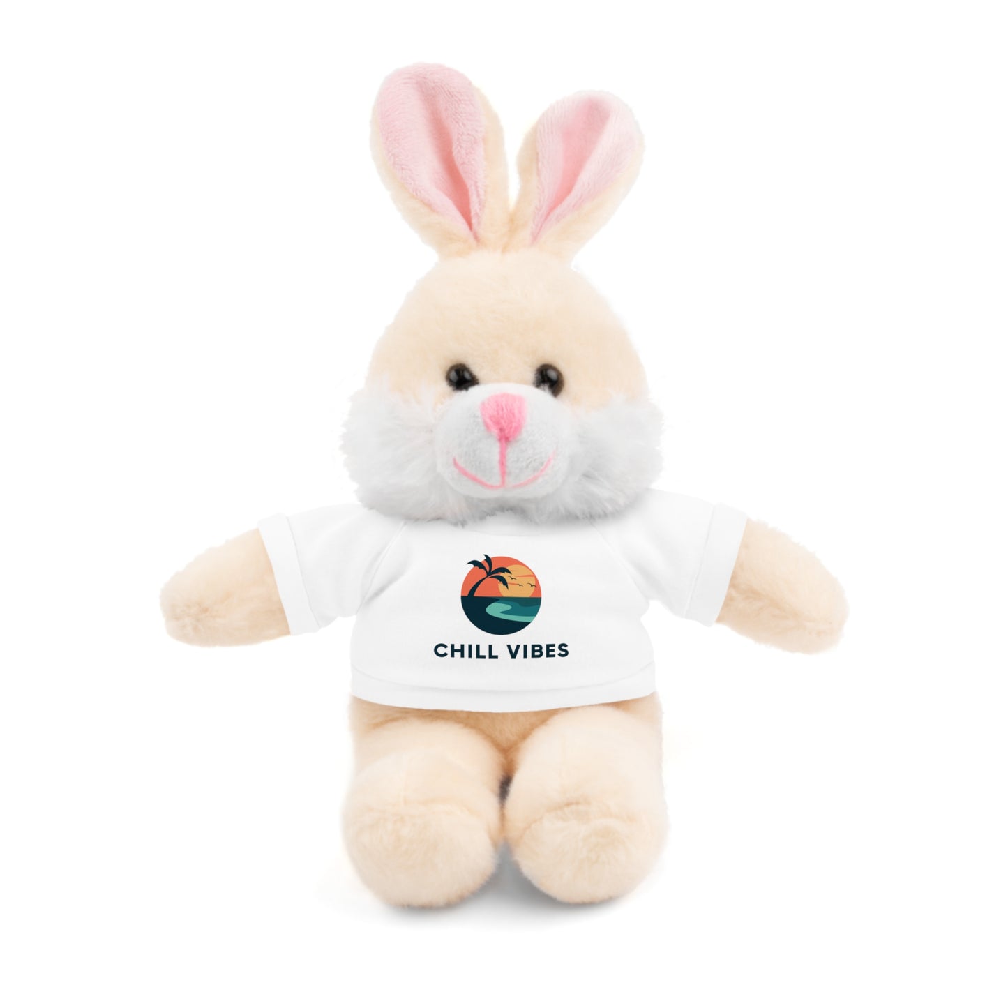Chill Vibes Stuffed Animal, Cute Gift for Kids, Plush Toy with Tee, Birthday Present, Cozy Home Decor, Baby Shower Gift