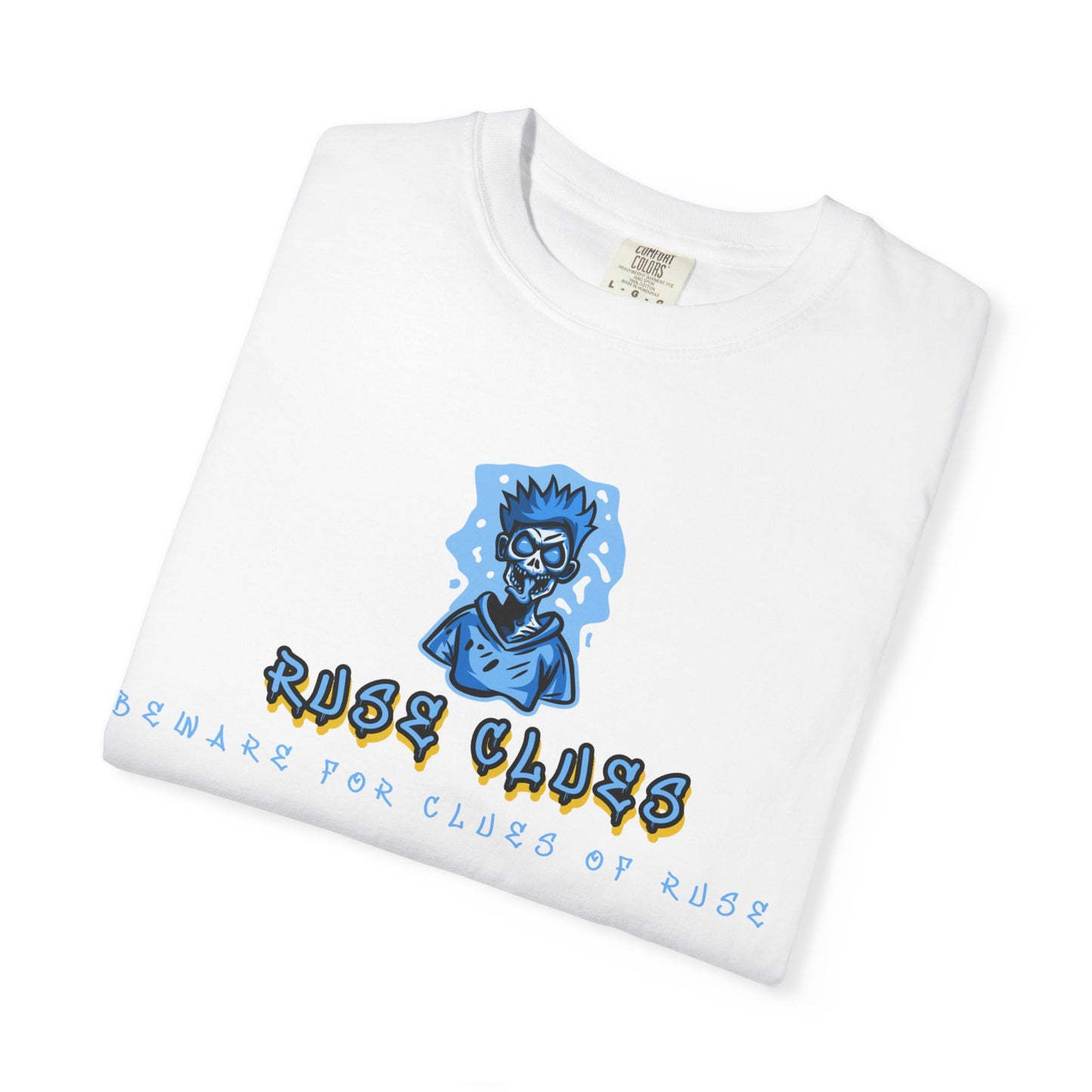 Unisex Garment-Dyed T-shirt with 'Ruse Clues™ ' Design - Casual Style for Everyday Wear, Perfect Gift for Music Lovers, Summer Vibe, Graphic Tee