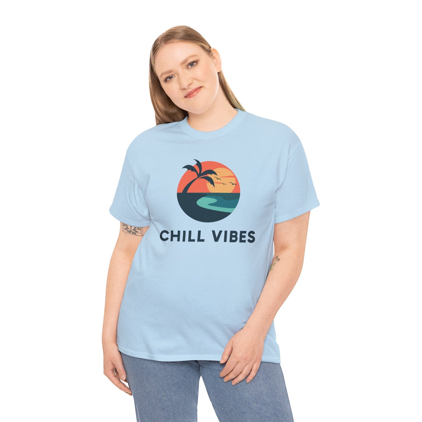 Chill Vibes Unisex Heavy Cotton Tee, Relaxed Fit T-Shirt, Summer Apparel, Beachwear, Gift for Him/Her, Casual Style