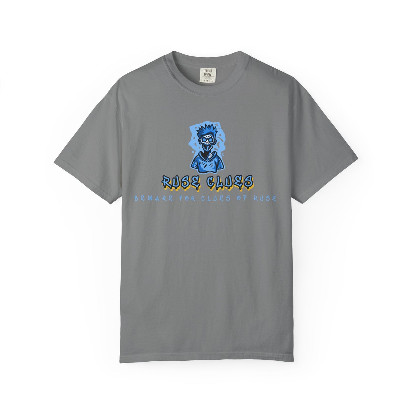 Unisex Garment-Dyed T-shirt with 'Ruse Clues™ ' Design - Casual Style for Everyday Wear, Perfect Gift for Music Lovers, Summer Vibe, Graphic Tee